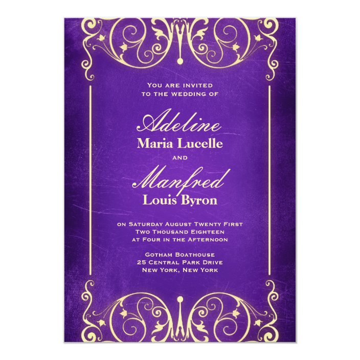 Nouveau Victorian Vintage Purple Gold Wedding Invitation