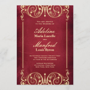 Nouveau Victorian: Vintage Red & Gold Wedding Invitation