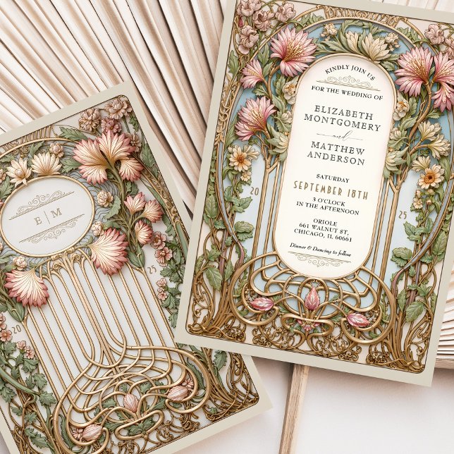 Nouveau Wedding Floral Arch Faux Gold Invitation (Creator Uploaded)