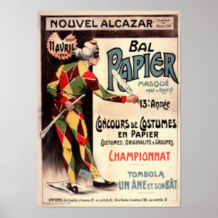 Nouvel Alcazar 1908 Clown Joker Vintage French Ad Poster