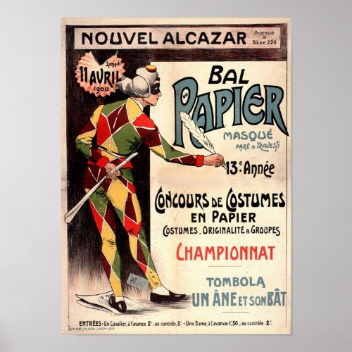 Nouvel Alcazar 1908 Clown Joker Vintage French Ad Poster