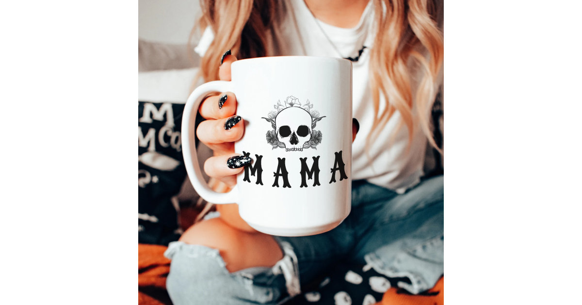 NOVA Black Floral Skull Halloween Mama Coffee Mug
