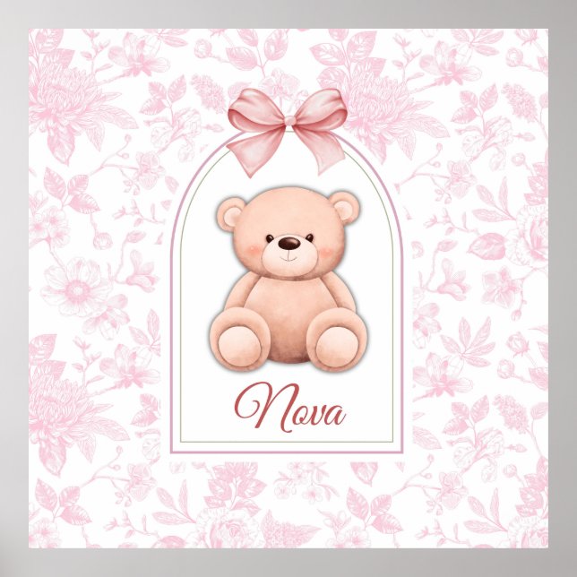 Nova | Custom Pink Teddy Bear Nursery Design  Poster (Front)