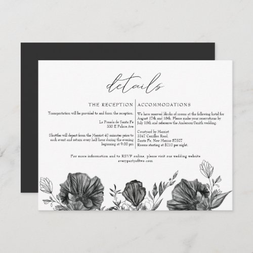 NOVA Elegant Gothic Black Floral Wedding Details Invitation