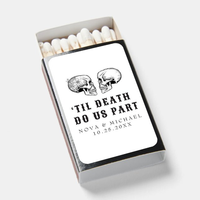 NOVA Gothic Floral Skull Til Death Wedding Matchboxes (Front Open)