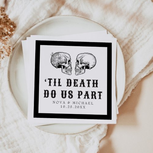 NOVA Gothic Floral Skull Til Death Wedding Napkins