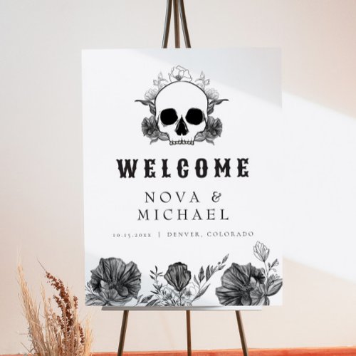 NOVA Gothic Floral Skull Til Death Wedding Welcome Foam Board