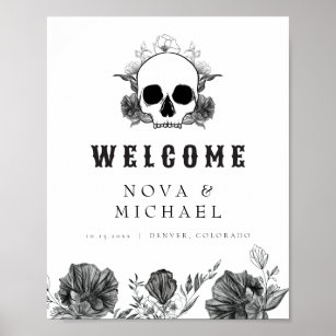 NOVA Gothic Floral Skull Til Death Wedding Welcome Poster