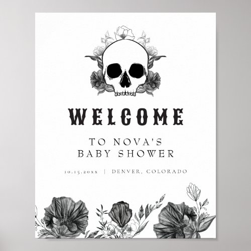 NOVA Gothic Skull Little Boo Baby Shower Welcome Poster