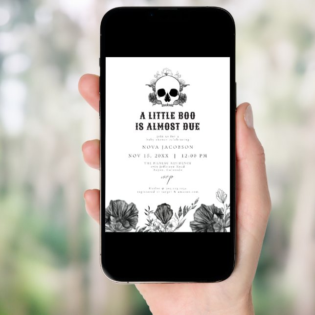 NOVA Gothic Skull Little Boo Halloween Baby Shower Invitation (Front Digital)