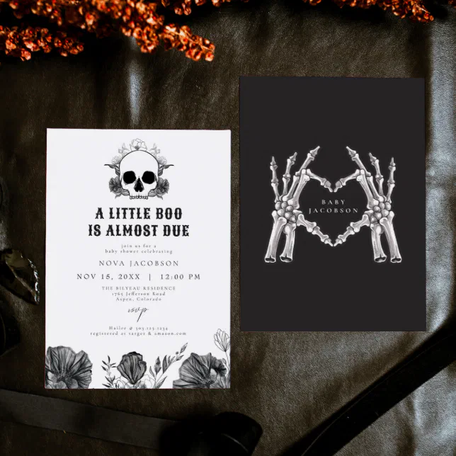 NOVA Gothic Skull Little Boo Halloween Baby Shower Invitation | Zazzle