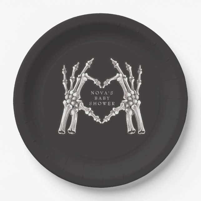 NOVA Halloween Skeleton Heart Hands Baby Shower Paper Plates (Front)