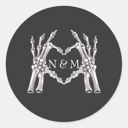 NOVA Halloween Skeleton Heart Hands Wedding Classic Round Sticker