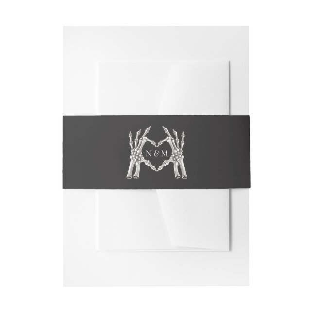NOVA Halloween Skeleton Heart Hands Wedding Invitation Belly Band (Front Example)