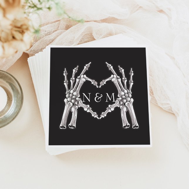 NOVA Halloween Skeleton Heart Hands Wedding Napkins (Creator Uploaded)