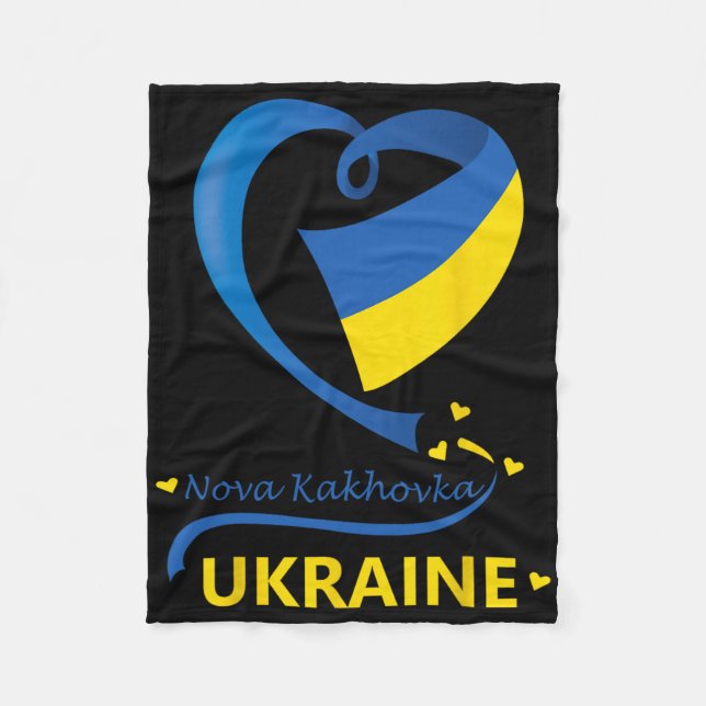 Nova Kakhovka Ukraine National Flag Heart Emblem C Fleece Blanket (Front)