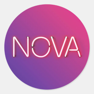 Nova name in neon lights classic round sticker