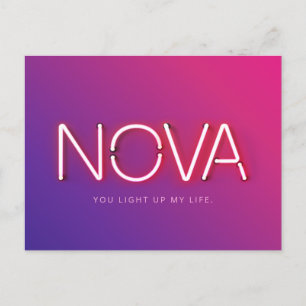 Nova name in neon lights postcard