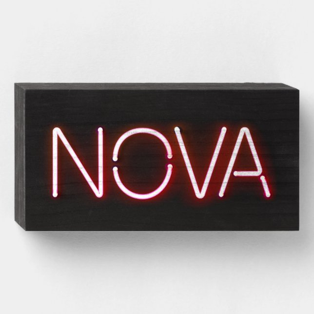 Nova name in neon lights wooden box sign (Front Horizontal)