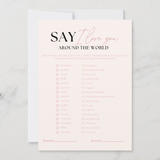 Nova Say I Love You Around The World Bridal Game  Invitation (Front)