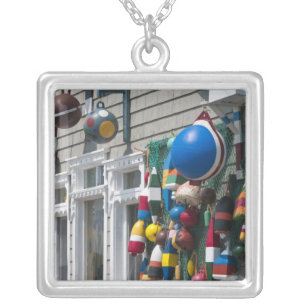 Nova Scotia, Canada. Buoy shop in  Blue Rocks in Silver Plated Necklace