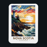 Nova Scotia Canada Lighthouse Travel Art Vintage Magnet<br><div class="desc">Nova Scotia retro vector travel design. Nova Scotia is almost entirely surrounded by water and is home to over 13, 000km of coastline,  thousands of lakes,  lush valleys,  four UNESCO World Heritage Sites,  the world's highest tides and whales!</div>