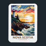 Nova Scotia Canada Lighthouse Travel Art Vintage Magnet<br><div class="desc">Nova Scotia retro vector travel design. Nova Scotia is almost entirely surrounded by water and is home to over 13, 000km of coastline,  thousands of lakes,  lush valleys,  four UNESCO World Heritage Sites,  the world's highest tides and whales!</div>