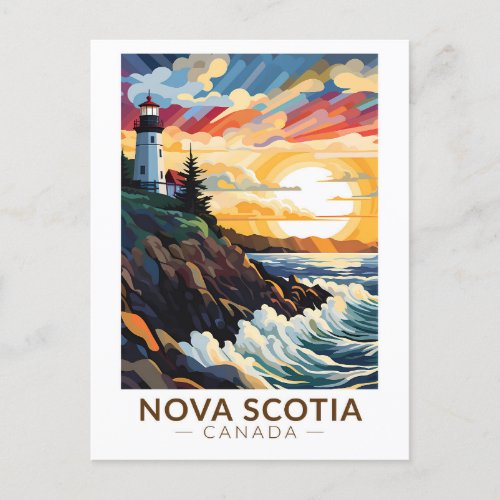Nova Scotia Canada Lighthouse Travel Art Vintage Postcard