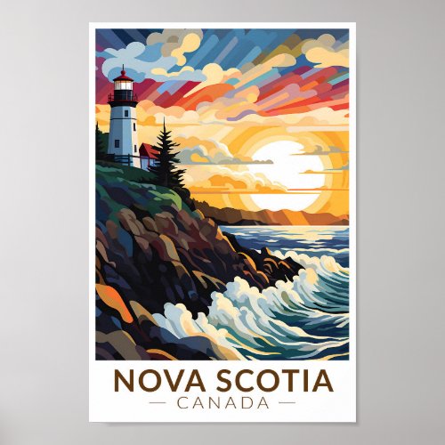 Nova Scotia Canada Lighthouse Travel Art Vintage Poster