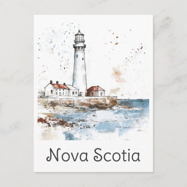 Nova Scotia Canada Lighthouse Watercolor Travel Postcard (Front)