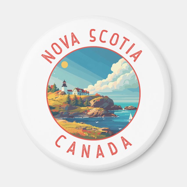 Nova Scotia Canada Retro Distressed Circle Magnet (Front)