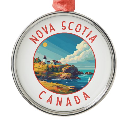 Nova Scotia Canada Retro Distressed Circle Metal Ornament