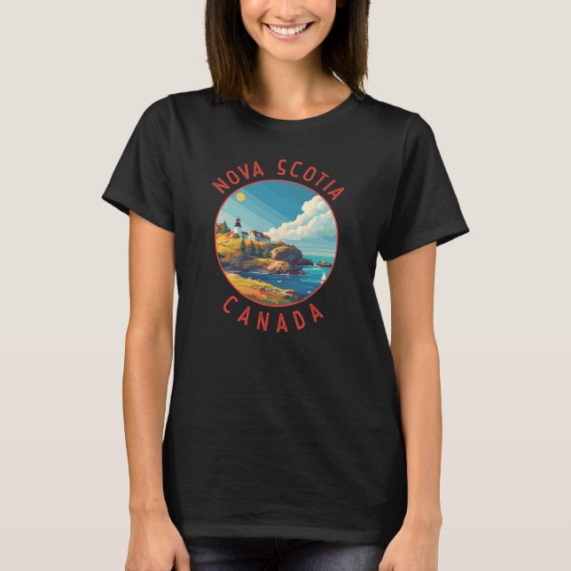 Nova Scotia Canada Retro Distressed Circle T-Shirt (Front)
