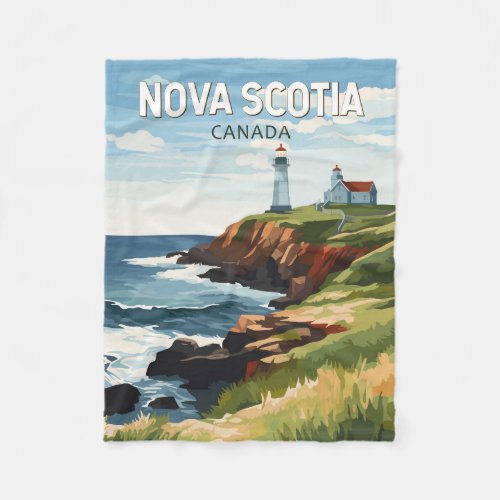 Nova Scotia Canada Travel Art Vintage Fleece Blanket
