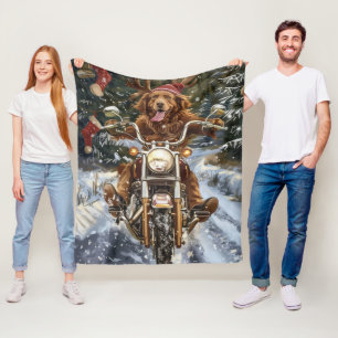 Nova Scotia Dog Christmas Riding Motorcycle Fleece Blanket