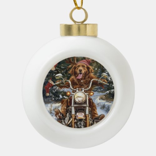 Nova Scotia Dog Riding Motorcycle Christmas Ceramic Ball Christmas Ornament