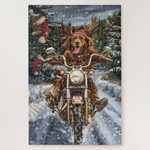 Nova Scotia Dog Riding Motorcycle Christmas Jigsaw Puzzle