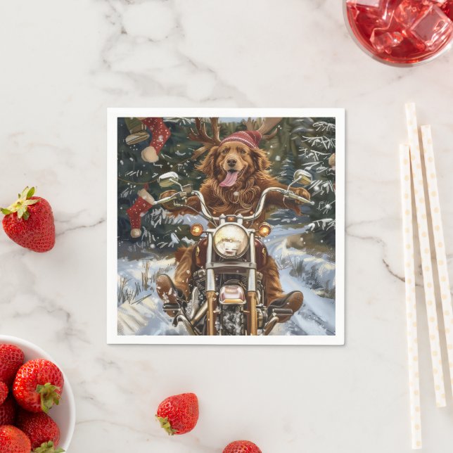 Nova Scotia Dog Riding Motorcycle Christmas Napkins (Insitu)