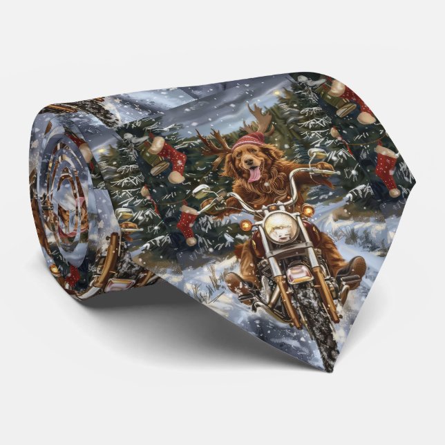 Nova Scotia Dog Riding Motorcycle Christmas Neck Tie (Rolled)
