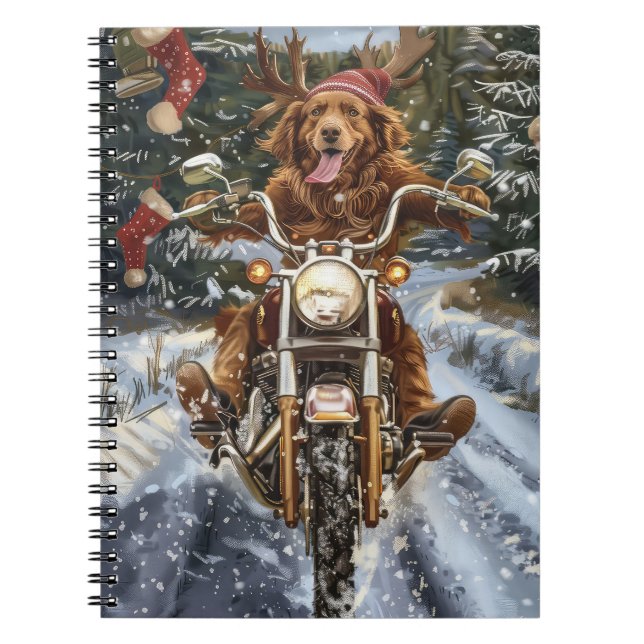 Nova Scotia Dog Riding Motorcycle Christmas Notebook (Front)