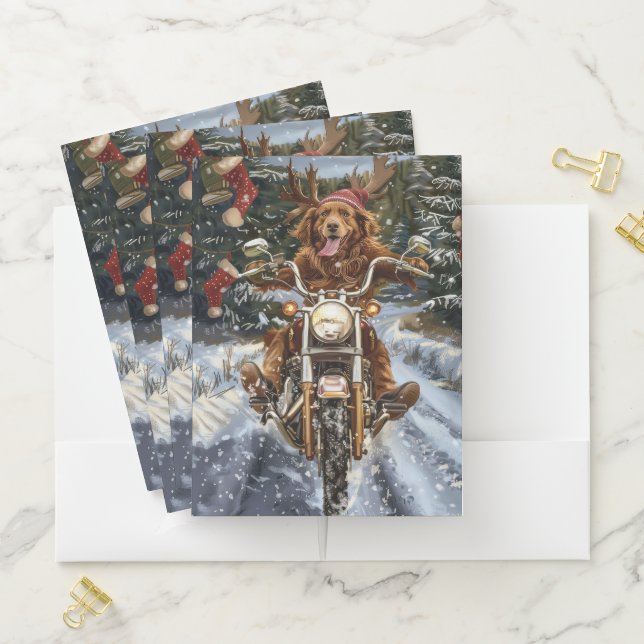 Nova Scotia Dog Riding Motorcycle Christmas Pocket Folder (In Situ)