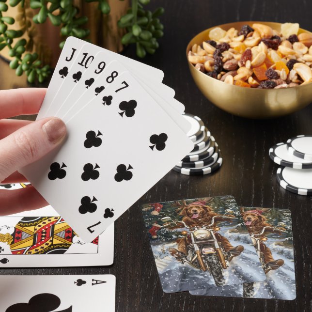 Nova Scotia Dog Riding Motorcycle Christmas Poker Cards (In Situ)