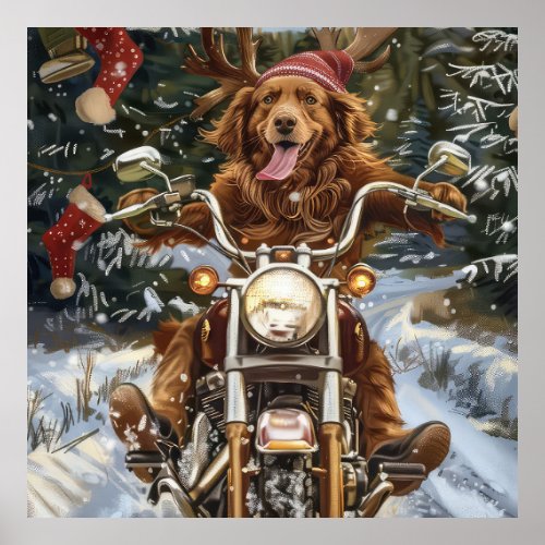 Nova Scotia Dog Riding Motorcycle Christmas Poster