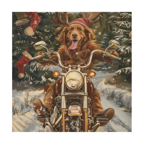 Nova Scotia Dog Riding Motorcycle Christmas Wood Wall Art