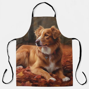Nova Scotia Duck Terrier In Autumn Leaves Fall Apron