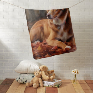 Nova Scotia Duck Terrier In Autumn Leaves Fall Baby Blanket