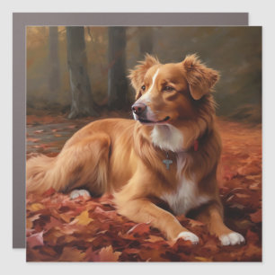 Nova Scotia Duck Terrier In Autumn Leaves Fall Car Magnet