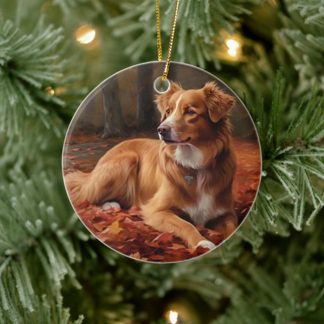 Nova Scotia Duck Terrier In Autumn Leaves Fall  Ceramic Ornament (Tree)