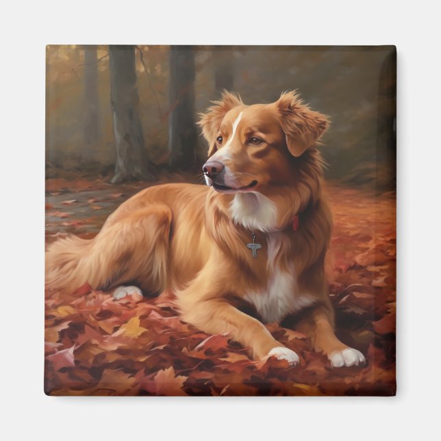 Nova Scotia Duck Terrier In Autumn Leaves Fall  Magnet (Front)