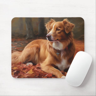 Nova Scotia Duck Terrier In Autumn Leaves Fall Mouse Pad